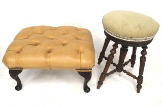 A vintage oak piano stool and a deep button top footstool.