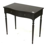 A reproduction Georgian style serpentine hall table with two drawers. On turned tapering supports.