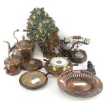 Assortment of collectables. Including a copper kettle, telephone, etc. Max.
