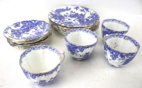 A vintage Royal Crown Derby blue and white four piece tea service. Birds in foliage. Max.