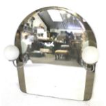 An illuminated Art Deco style arched wall mirror. With two globe lights.