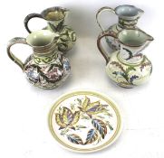 Four Denby jugs and a plate designed by GLYN COLLEDGE. Max. H17.