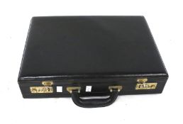 A black leather briefcase.