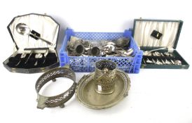 A collection of assorted silver plate items. Including cutlery, etc. Max.