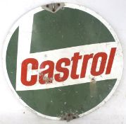 Castrol, a double-sided round roadside sign.