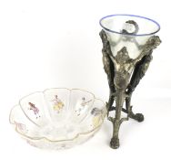 An early 20th century Venetian glass marriage bowl and a German glass centrepiece.