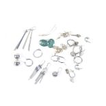 A collection of approximately 16 pairs of silver or white metal stud and pendent earrings.
