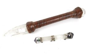 Two assorted chakra crystal mounted wands. 43cm & 18cm