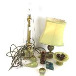 A collection of green onyx items. Including retro table lamps, etc. Max.