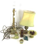A collection of green onyx items. Including retro table lamps, etc. Max.