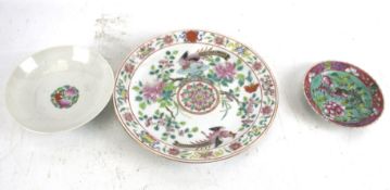 Three pieces of Chinese porcelain with famille rose decoration.