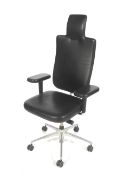 A high back black leather swivel and tilt office chair, Mario Benelli,