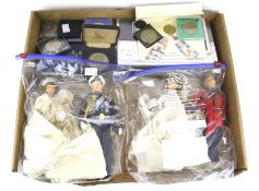 A collection of Royal commemorative items. Including two pairs of wax head dolls by Peggy Nesbit.