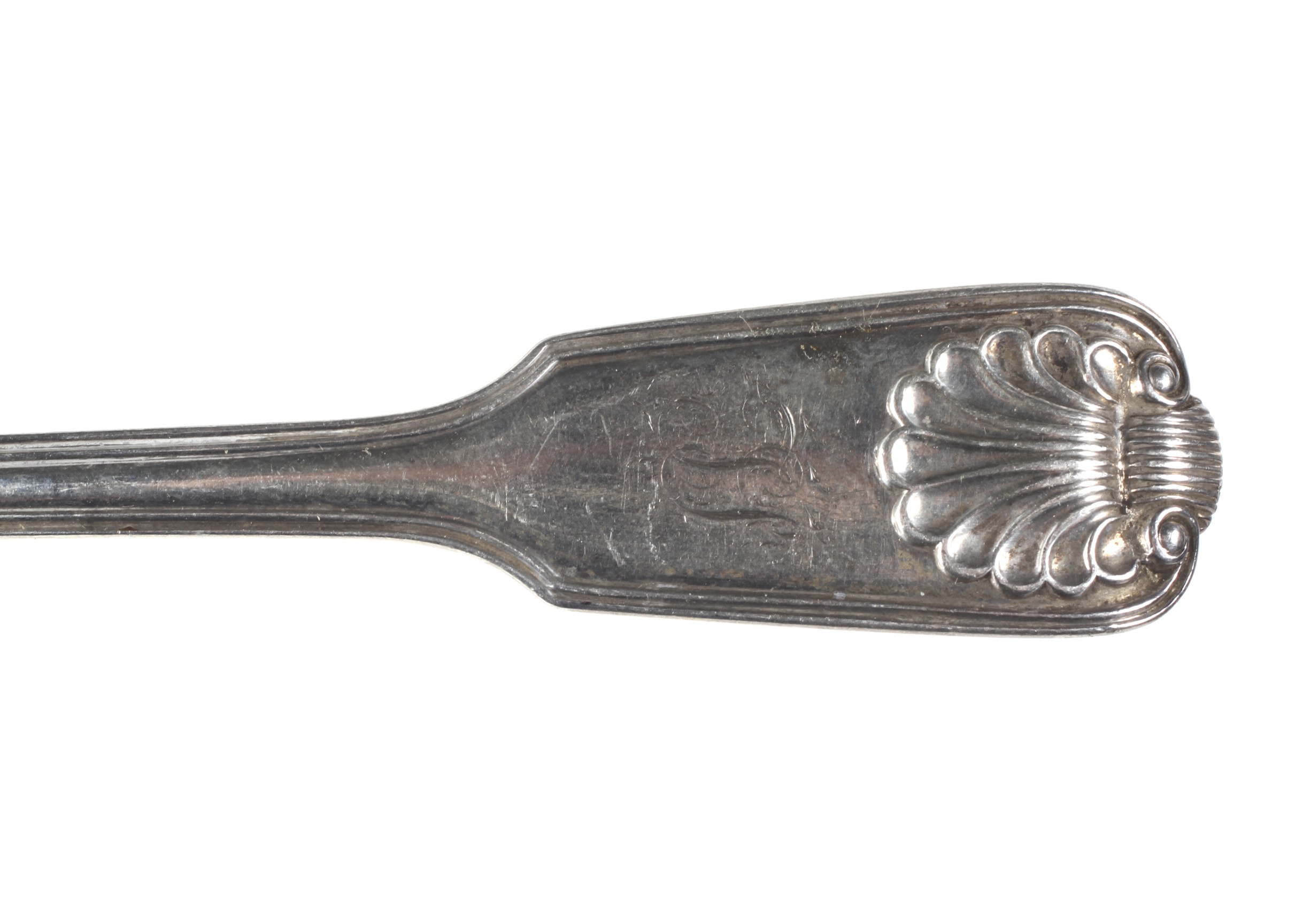 A matched set of twelve William IV and later silver fiddle, thread and shell table spoons. - Image 2 of 3