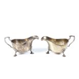 A matched pair of silver sauce boats.