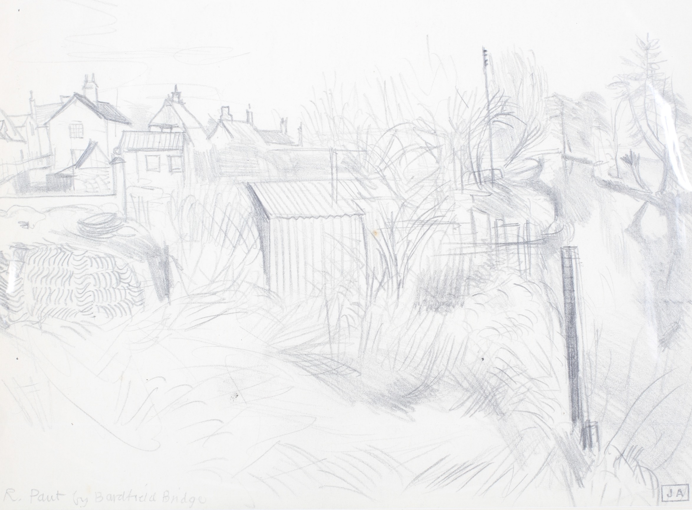 John Arthur Malcolm Aldridge ( 1905-1983), pencil. 'R(iver) by Barfield Bridge( nr.