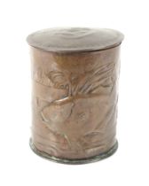 Newlyn School- an unusual embossed cylindrical tea caddy.