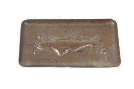 Newlyn - a copper embossed and punchwork decorated dish. With fish, signed, 12.4cm long x 6.