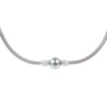 A Mikimoto 18ct white gold, grey cultured-pearl and diamond necklace.