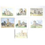 Peter Coates XX-XXI, watercolour pen and pencil. A quantity of notable churches to include :