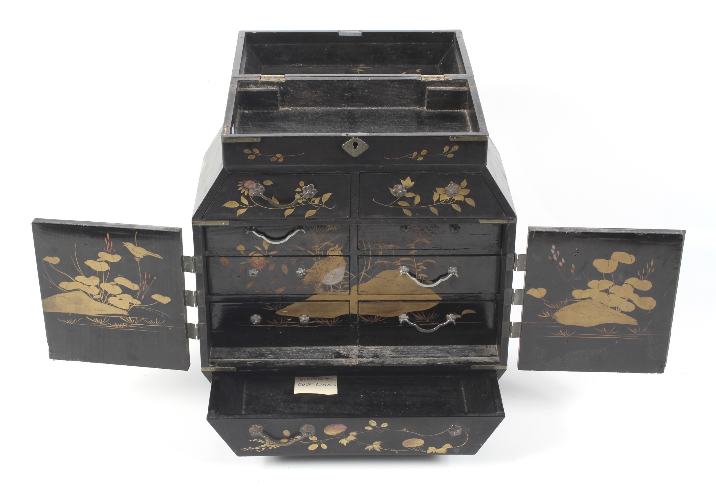 A late 19th century Japanese aesthetic movement black lacquered collector's cabinet. - Image 2 of 2