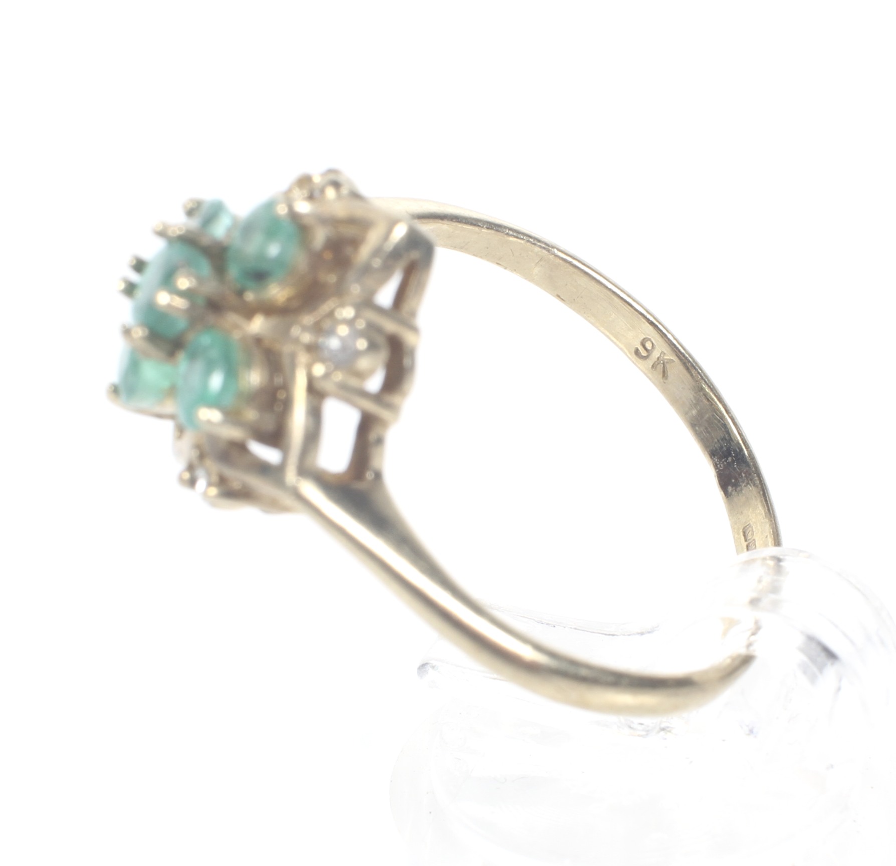 A modern 9ct gold, emerald and diamond cluster ring. - Image 4 of 4