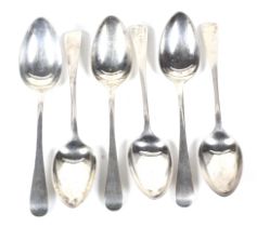 A set of six George III silver old English pattern table spoons.