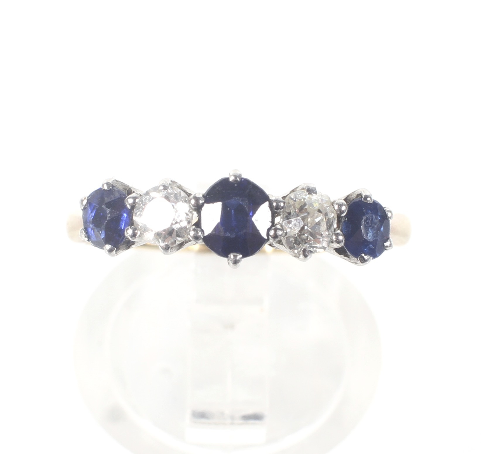 An early 20th century gold, sapphire and diamond five stone ring. - Image 2 of 4