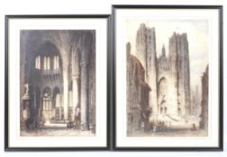 J Alphege Brewer- a pair of coloured etchings with blind stamps.
