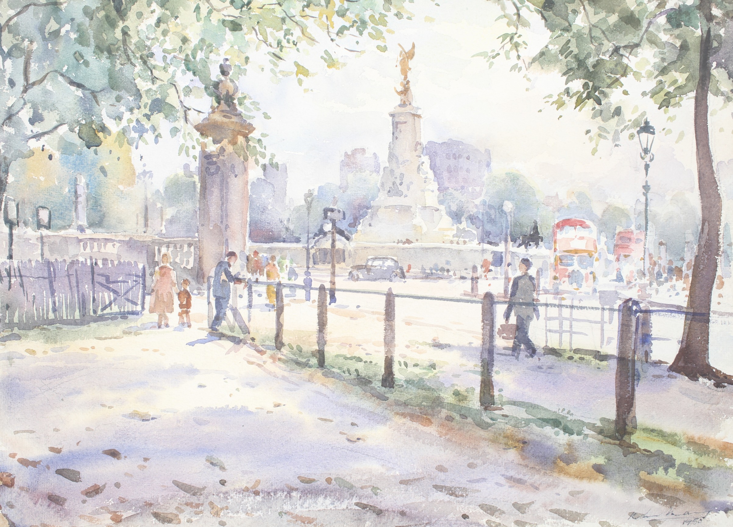 Khin Maung XX Burmese, watercolour, ' Victoria Memorial near Buckingham Palace,