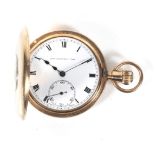 An early 20th century 9ct gold half-hunter cased keyless pocket watch.