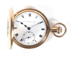 An early 20th century 9ct gold half-hunter cased keyless pocket watch.