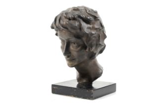A contemporary patented bronze bust of a woman.