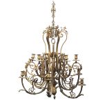 A 19th century gilt brass twelve branch two tiers of six pendant chandelier.