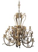 A 19th century gilt brass twelve branch two tiers of six pendant chandelier.