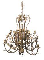 A 19th century gilt brass twelve branch two tiers of six pendant chandelier.