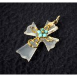 A Victorian gold, chalcedony and turquoise cross pendant.