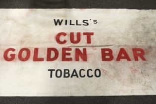 Will's Cut Golden Bar Gold Flake tobacco advertising canvas. H90cm x 360cm.