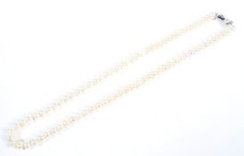 A cultured-freshwater-pearl single row necklace.