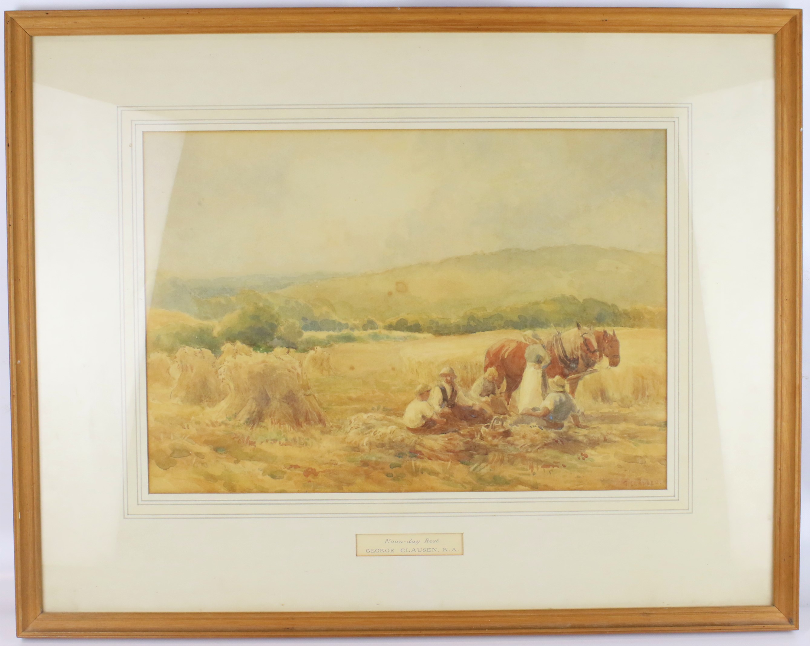 Sir George Clausen (1852-1944) RA, RWS, RI, ROI, watercolour; 'Noon Day Rest'. - Image 2 of 4