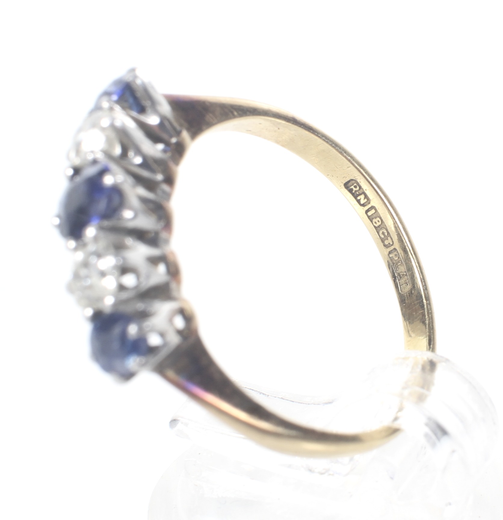 An early 20th century gold, sapphire and diamond five stone ring. - Image 4 of 4