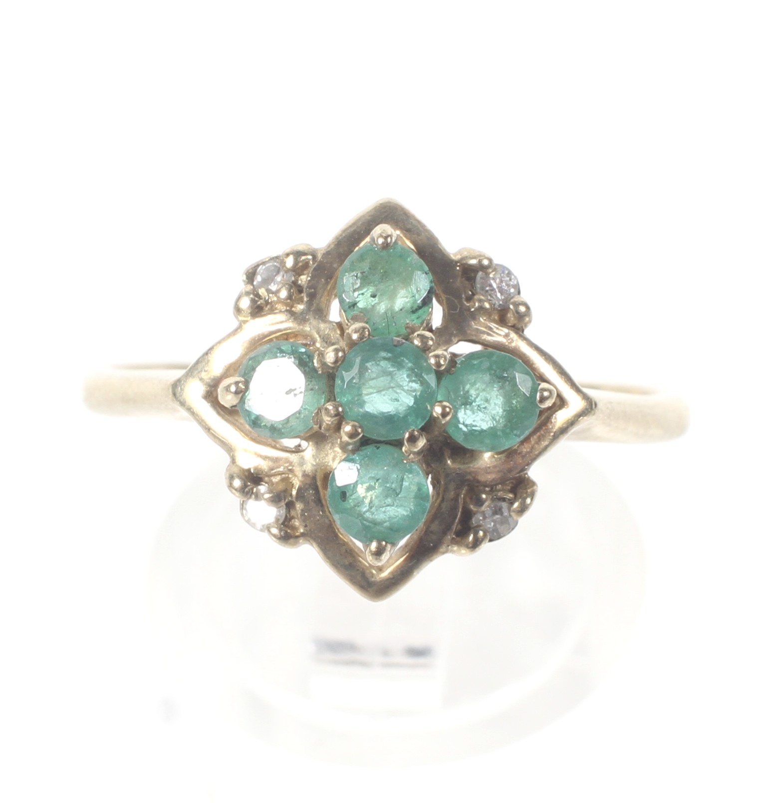 A modern 9ct gold, emerald and diamond cluster ring. - Image 2 of 4