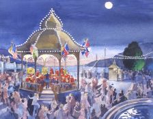 Eric Dawson (1918 - ?), watercolour, Dancers at the Bandstand, labelled verso, 31.