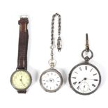 Three silver cased watches.