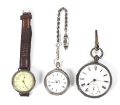 Three silver cased watches.