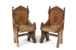 Neo-gothic - A pair of 19th century inlaid armchairs