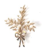 A vintage 9ct gold and small cultured-pearl ribbon-tied spray brooch.