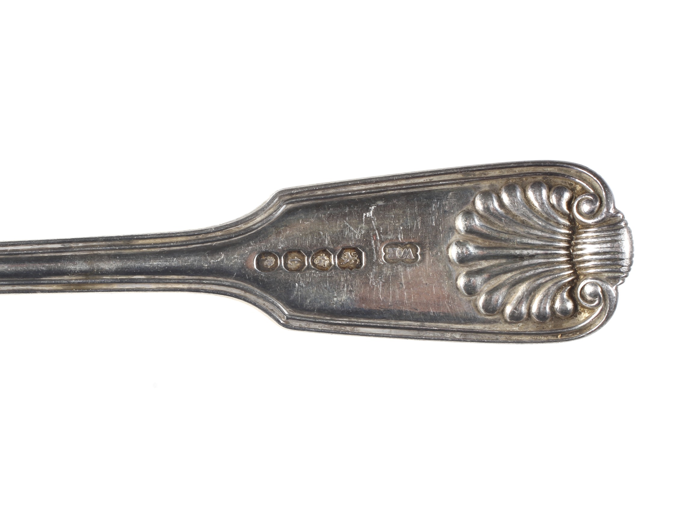 A matched set of twelve William IV and later silver fiddle, thread and shell table spoons. - Image 3 of 3