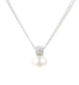 A Italian white gold, cultured-pearl and diamond pendant and necklace.