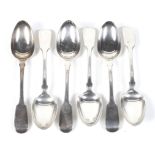 A set of six William IV silver fiddle pattern table spoons.